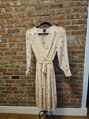 Kate and Lily Long Sleeve Blush Floral Wrap Midi Dress with Self-Tie Waist